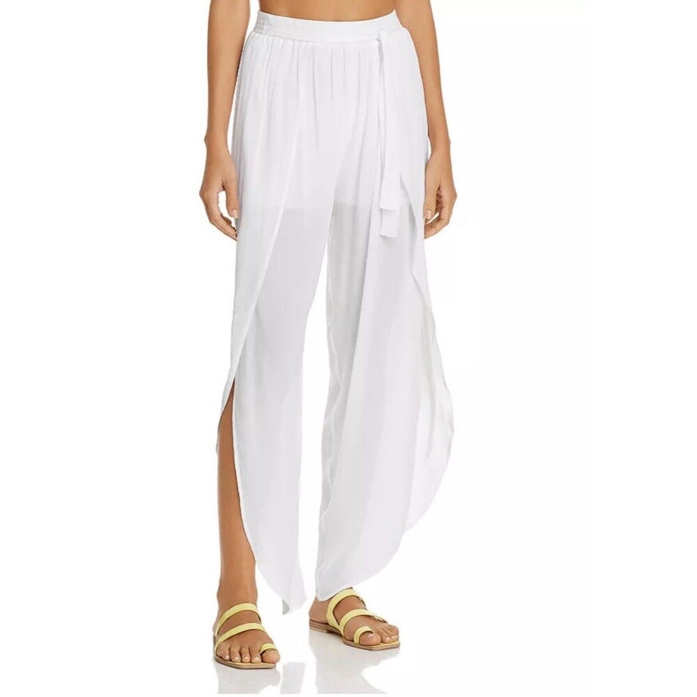 AQUA Swim White Petal Beach Swim Cover Up Pants Large NWT